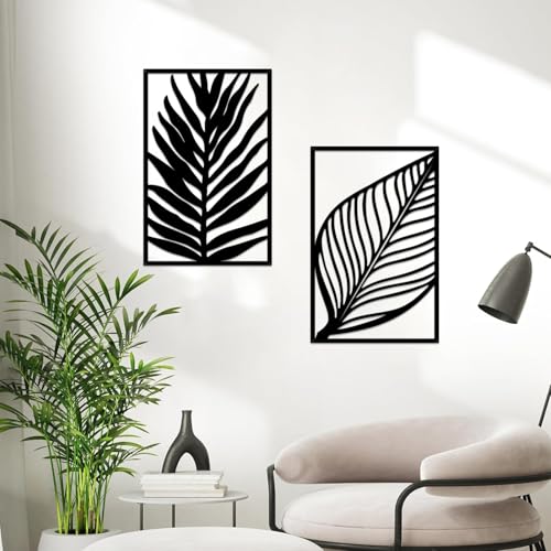 Boho Metal Wall Art - Hanwares 3 Pcs Boho Metal Wall Art Decor Leaf Sign Wall Vintage Tropical Plant Wall Rustic Palm…