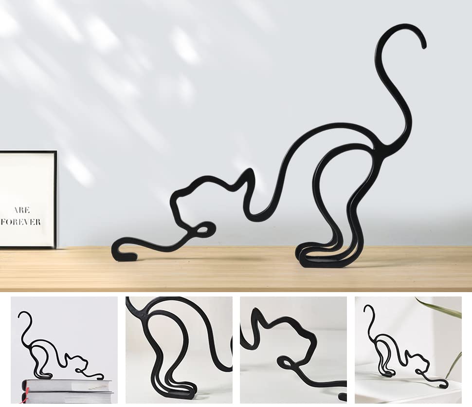Cat Metal Wall Art - Metal Cat Minimalist Art Wall Sculpture, Minimalist Abstract Cat Line Wall Art, Modern Home…