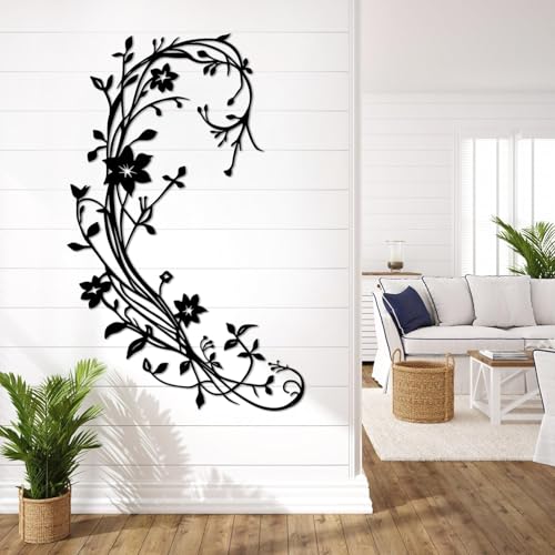 Botanical Metal Wall Art - Hanwares Flowering Vine Metal Wall Art, Minimalist Botanical Metal Wall Decor Wall Hanging…