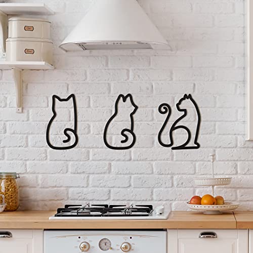 Cat Metal Wall Art - 3 Pieces Black Cat Metal Wall Art Wire Wall Sign Cat Sign Decor for Kitchen Restaurant Shop…