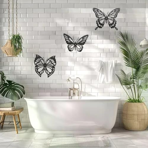 Hanwares Metal Butterfly Wall Decor 3pcs Black Metal Butterfly Wall Decoration, Versatile Wall Decoration for Living Room, Bedroom and Bathroom - Large Size 3 (1Pack (3pcs))