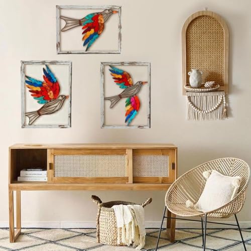 Boho Metal Wall Art - Hanwares Boho Metal Wall Art Birds,Wall Decor Colorful Bird 3 Pieces, Rustic Bird Wall…