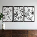 Black Minimalist Floral Single Line Metal Wall Art Decor - 18"X12" 3 Packs Black Floral Abstract Minimalist Lines Wall signs for Hanging home wall decor