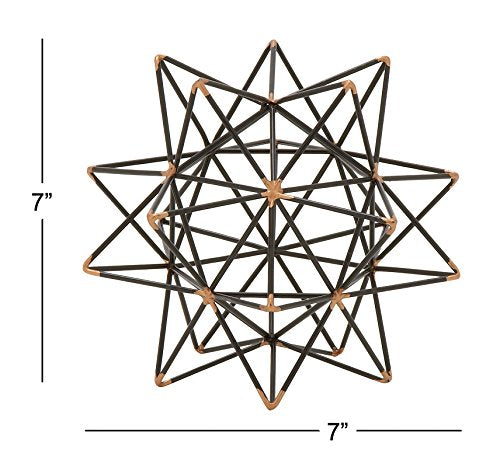 Metal Geometric Decorative Sculpture Home Decor Statue with Gold Accents, Accent Figurine 7" x 7" x 7", Black
