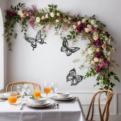 Hanwares Metal Butterfly Wall Decor 3pcs Black Metal Butterfly Wall Decoration, Versatile Wall Decoration for Living Room, Bedroom and Bathroom - Large Size 3 (1Pack (3pcs))