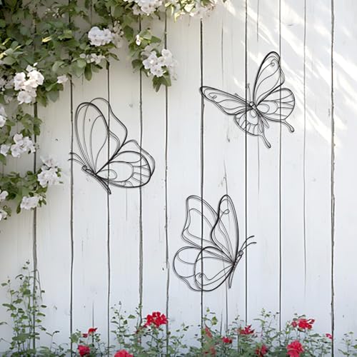 Hanwares Black Metal Butterfly Wall Decor Set, 3 Pcs Elegant Butterfly Wall Art, Stylish Black Metal Wall Art for Home Decor, Ideal Small Wall Decor for Living Room Bedroom Aesthetics (Elegant)