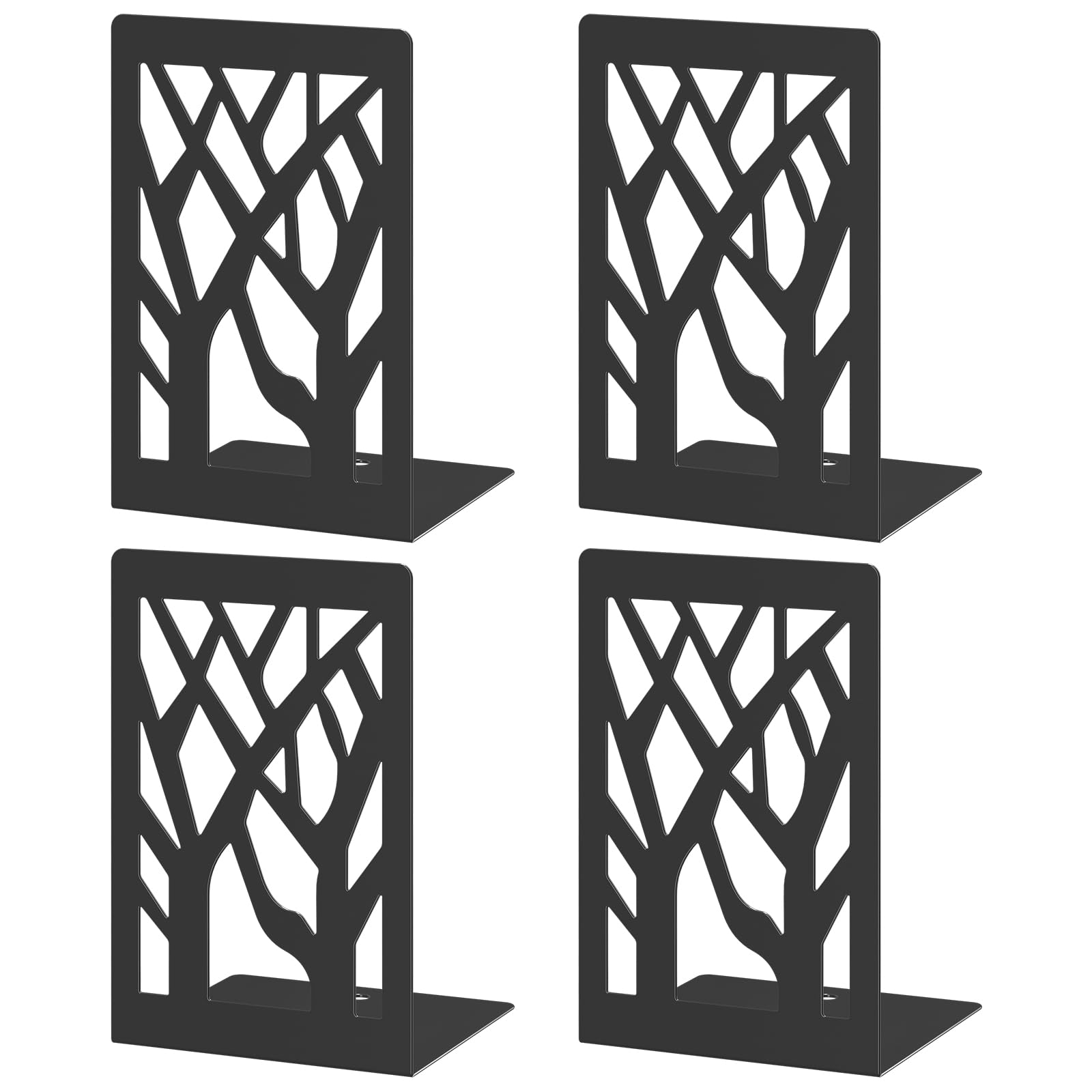 Modern Metal Bookends - Hanwares 4-Piece Modern Metal Bookends for Shelves, Black Tree Book Ends for Books, Decorative…