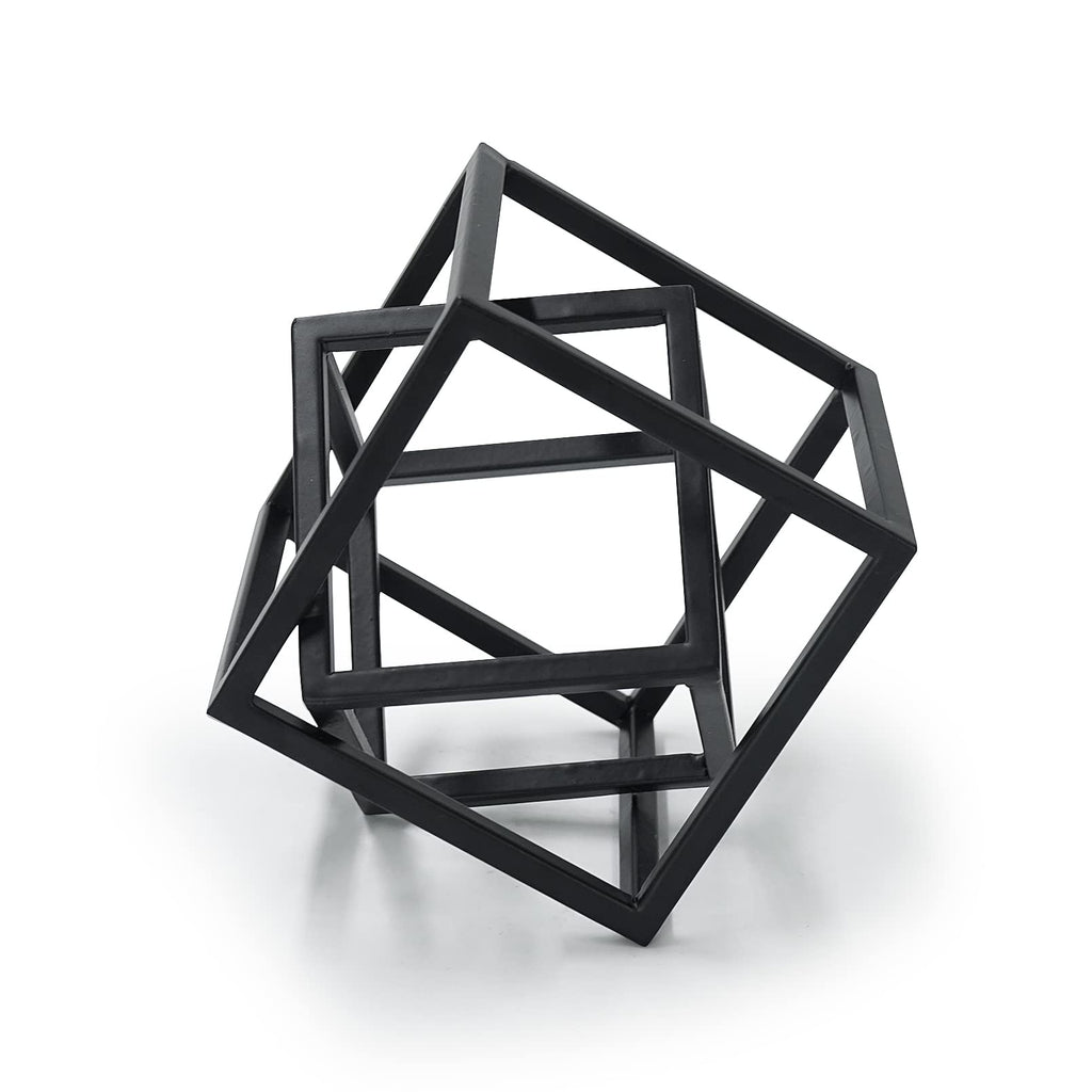 Hanwares Small Geometric Sculpture, Metal Cube Decorative Ornaments Modern Home Decor Accent