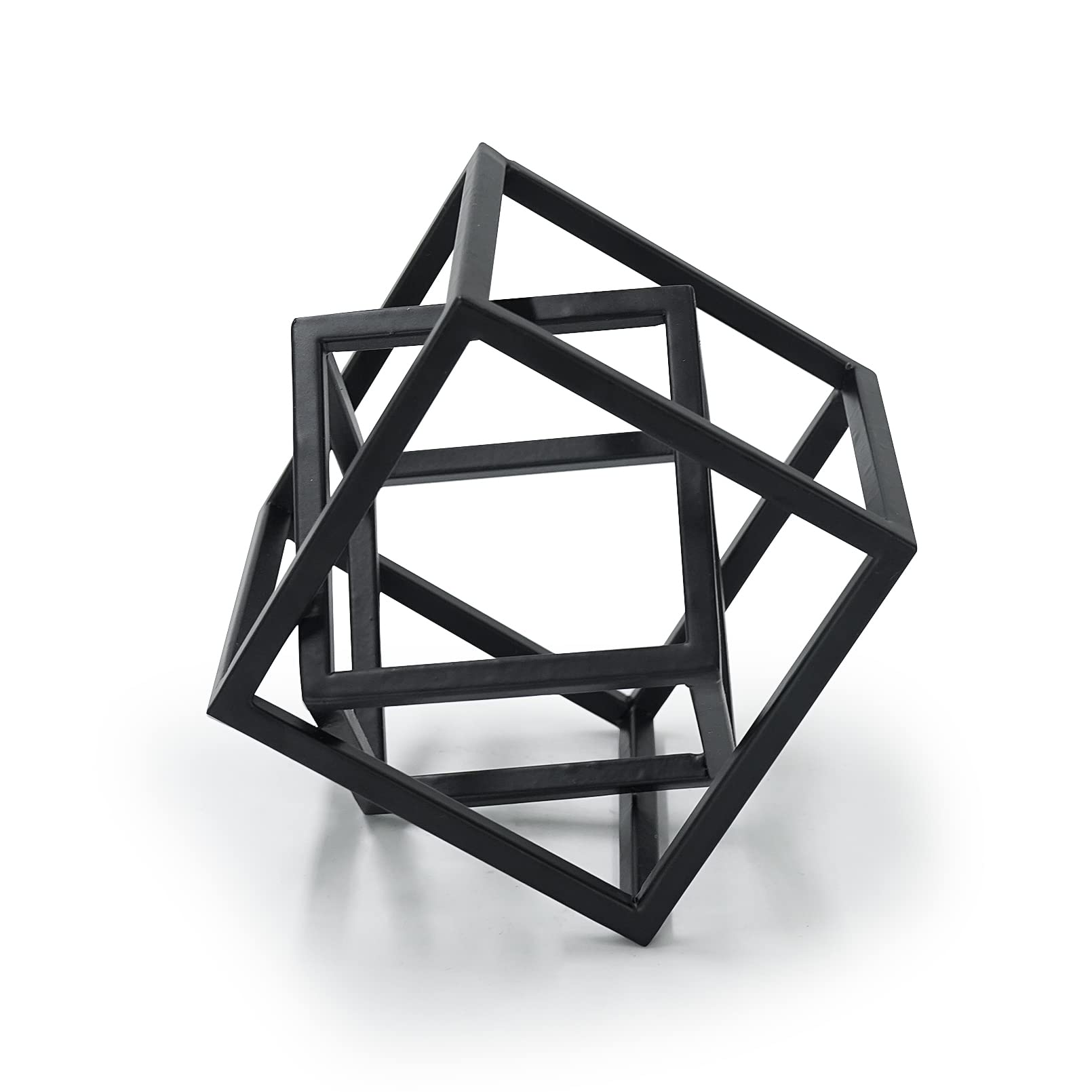Hanwares Small Geometric Sculpture, Metal Cube Decorative Ornaments Modern Home Decor Accent
