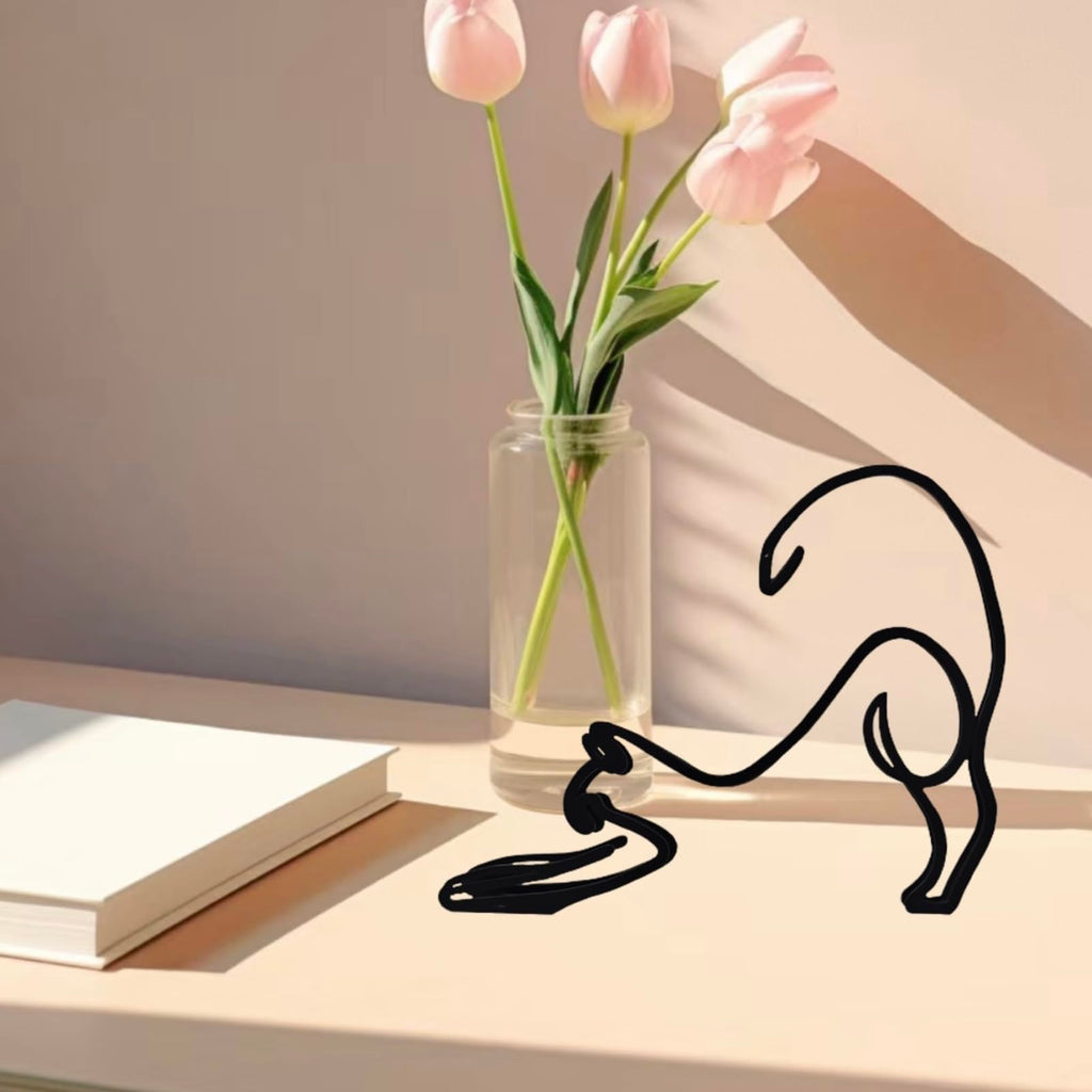 Cat Metal Wall Art - Hanwares Modern Metal Cat Wall Art Sculpture, Black Minimalist Home Decor, Living Room Wall…