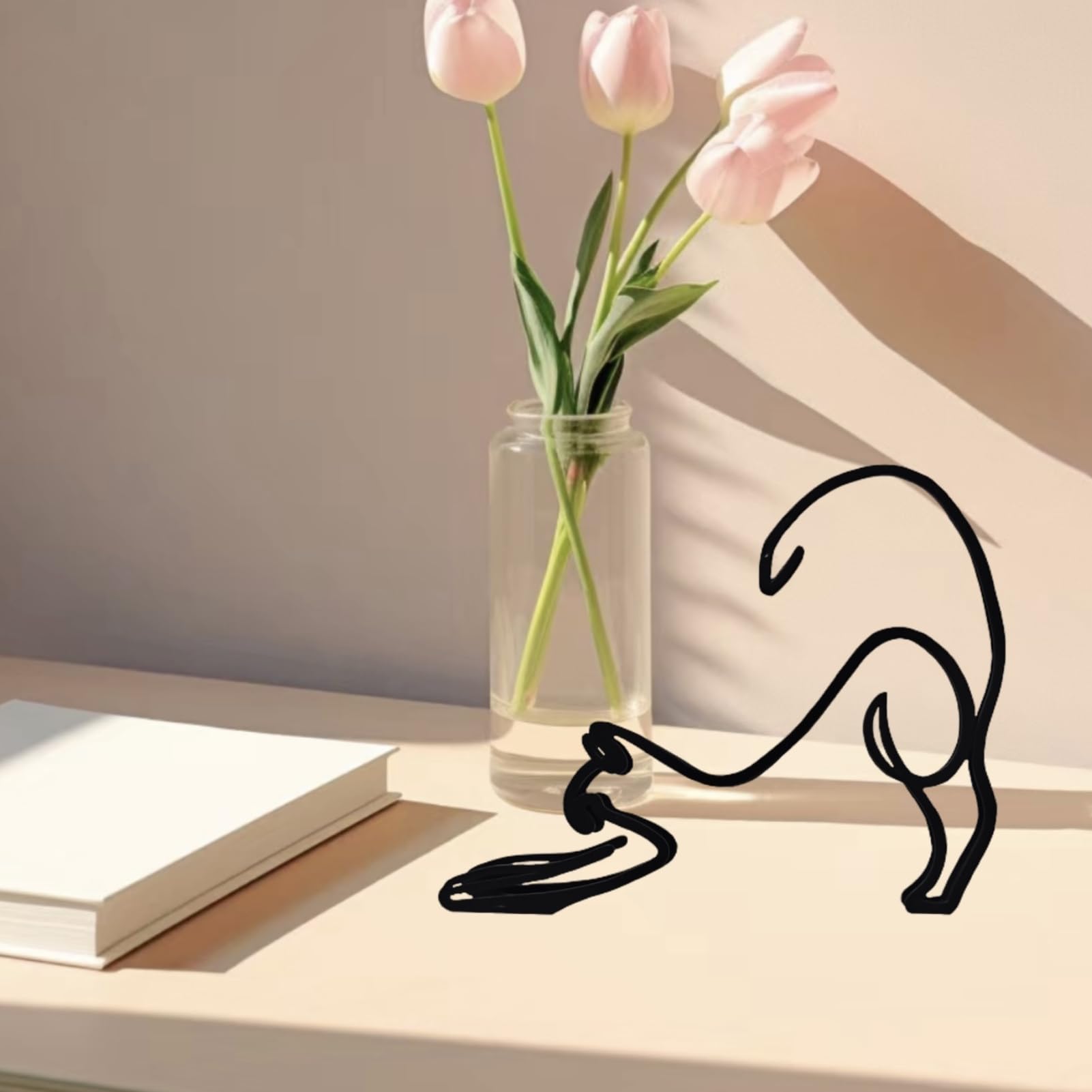 Cat Metal Wall Art - Hanwares Modern Metal Cat Wall Art Sculpture, Black Minimalist Home Decor, Living Room Wall…