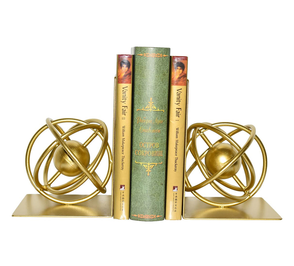 Modern Metal Bookends - Book Ends Decorative, Modern Metal Unique Gold Bookends for Shelves, Round Design Bookend Book…