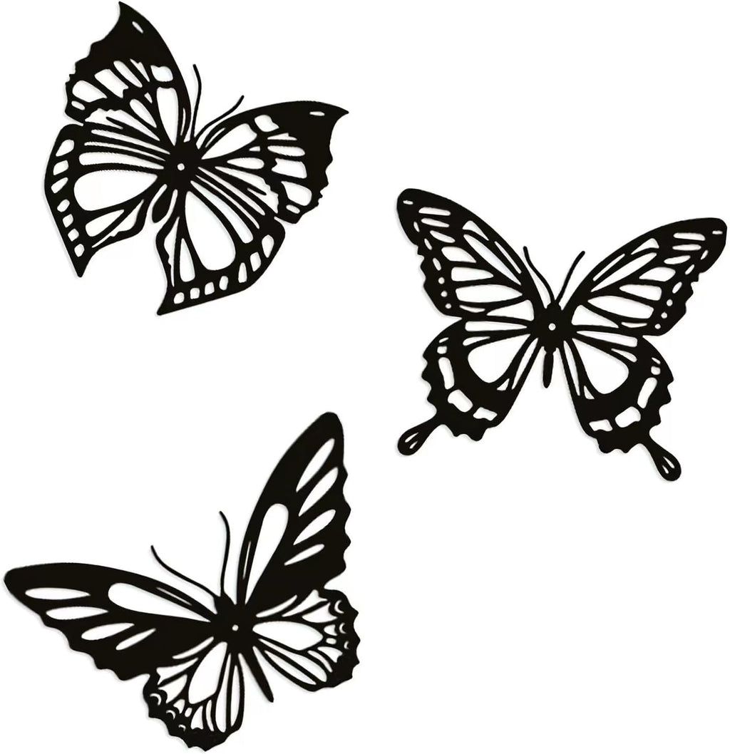 Hanwares Metal Butterfly Wall Decor 3pcs Black Metal Butterfly Wall Decoration, Versatile Wall Decoration for Living Room, Bedroom and Bathroom - Large Size 3 (1Pack (3pcs))