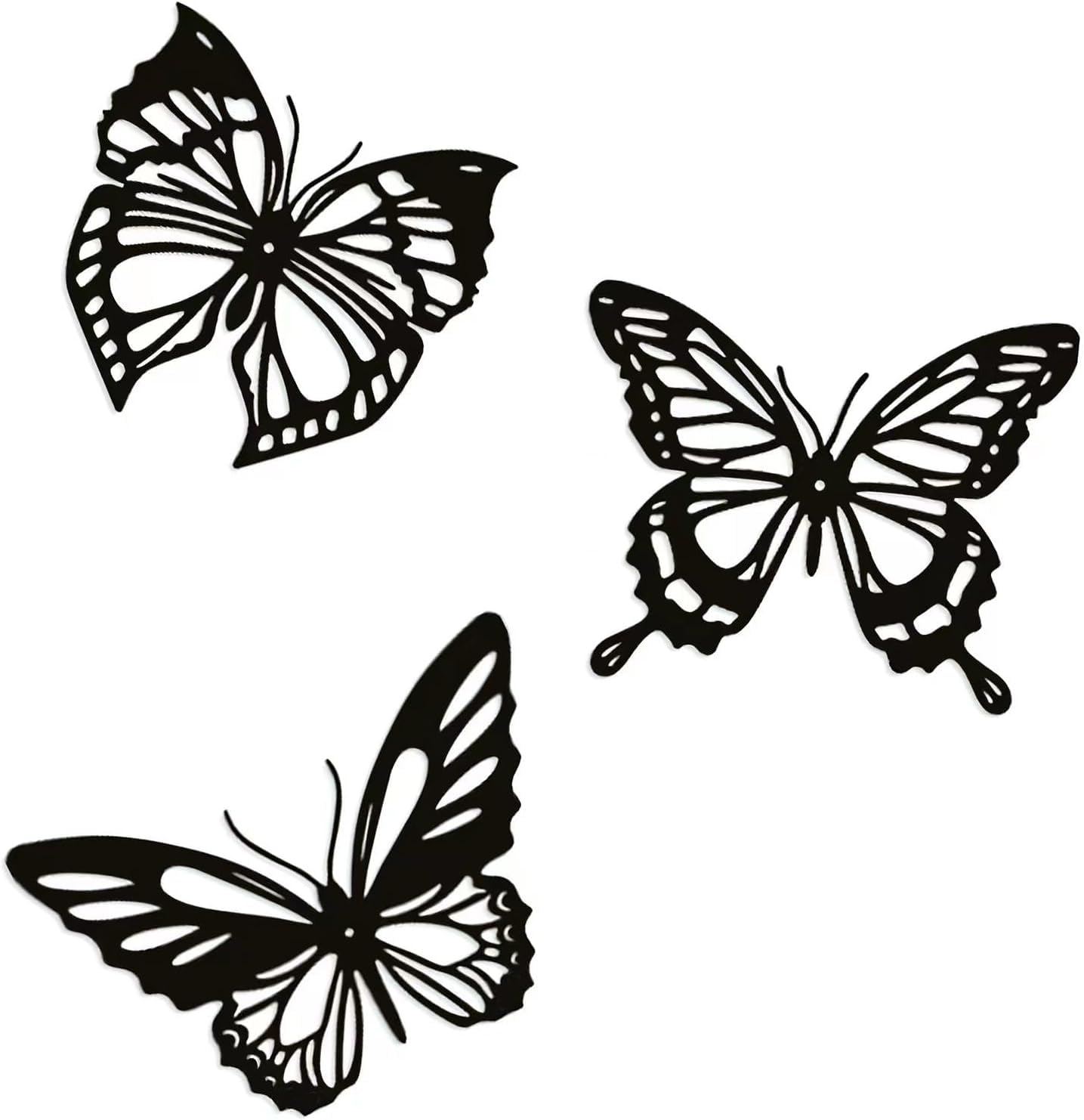 Hanwares Metal Butterfly Wall Decor 3pcs Black Metal Butterfly Wall Decoration, Versatile Wall Decoration for Living Room, Bedroom and Bathroom - Large Size 3 (1Pack (3pcs))