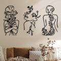 Hanwares 3 Pcs Metal Wall Art Decor Minimalist Abstract Woman Wall Art Metal Modern Line Drawing Decor Female Single Line Home Hanging for Bedroom Bathroom Living Room Housewarming(Plant,Black)