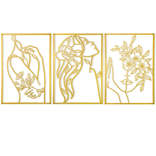 Hanwares 3 Pcs Gold Metal Wall Decor, Minimalist Floral Women Line Drawing Wall Art, Elegant Abstract Lady Silhouette Metal Wall Hanging for Home Bedroom Living Room