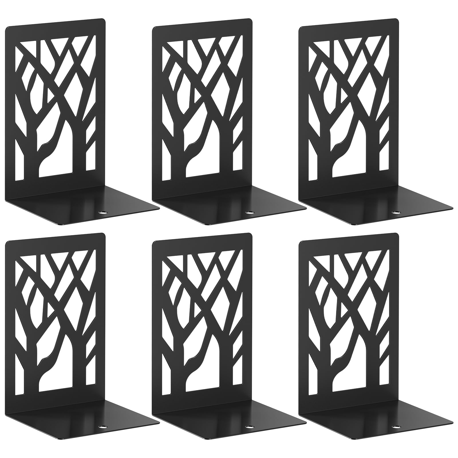 Modern Metal Bookends - Hanwares 6-Piece Modern Metal Bookends for Shelves, Black Tree Book Ends for Books, Decorative…