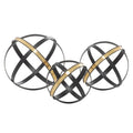 Hanwares Metal Geometric Decorative Sculpture Home Decor Statues with Gold Accents, Set of 3 Accent Figurines 6", 5", 4"H, Black