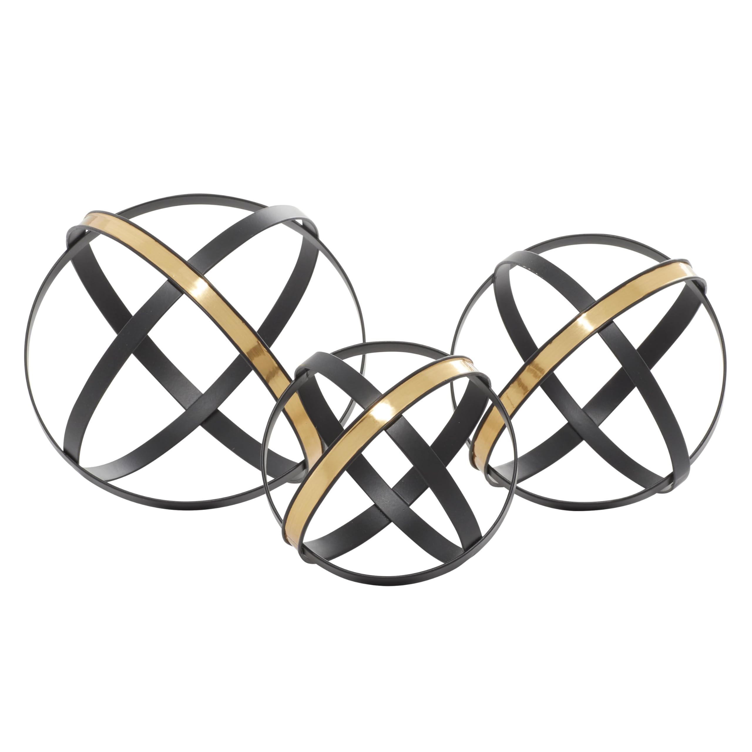 Hanwares Metal Geometric Decorative Sculpture Home Decor Statues with Gold Accents, Set of 3 Accent Figurines 6", 5", 4"H, Black