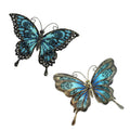 Hanwares Metal Butterfly Wall Decor,2Pack 12" Hanging Glass Butterfly Outdoor Decor,Garden Decorative Ornaments Outside for Home,Yard,Fence,Patio
