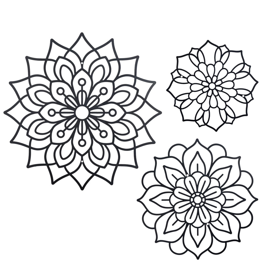 Hanwares 3 Pieces Metal Flowers Wall Decoration,Flower Art Wall Decor Farmhouse Wall Decor (Black style2)
