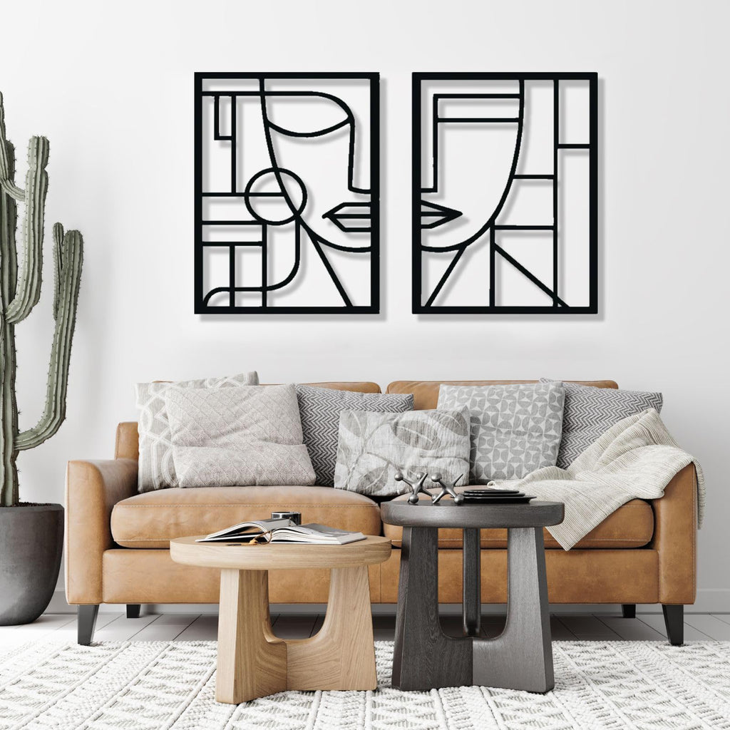 Abstract Face Metal Wall Art - Abstract Face Metal Wall Art, Geometric Face Wall Metal Decor, Minimalist Faces Line…