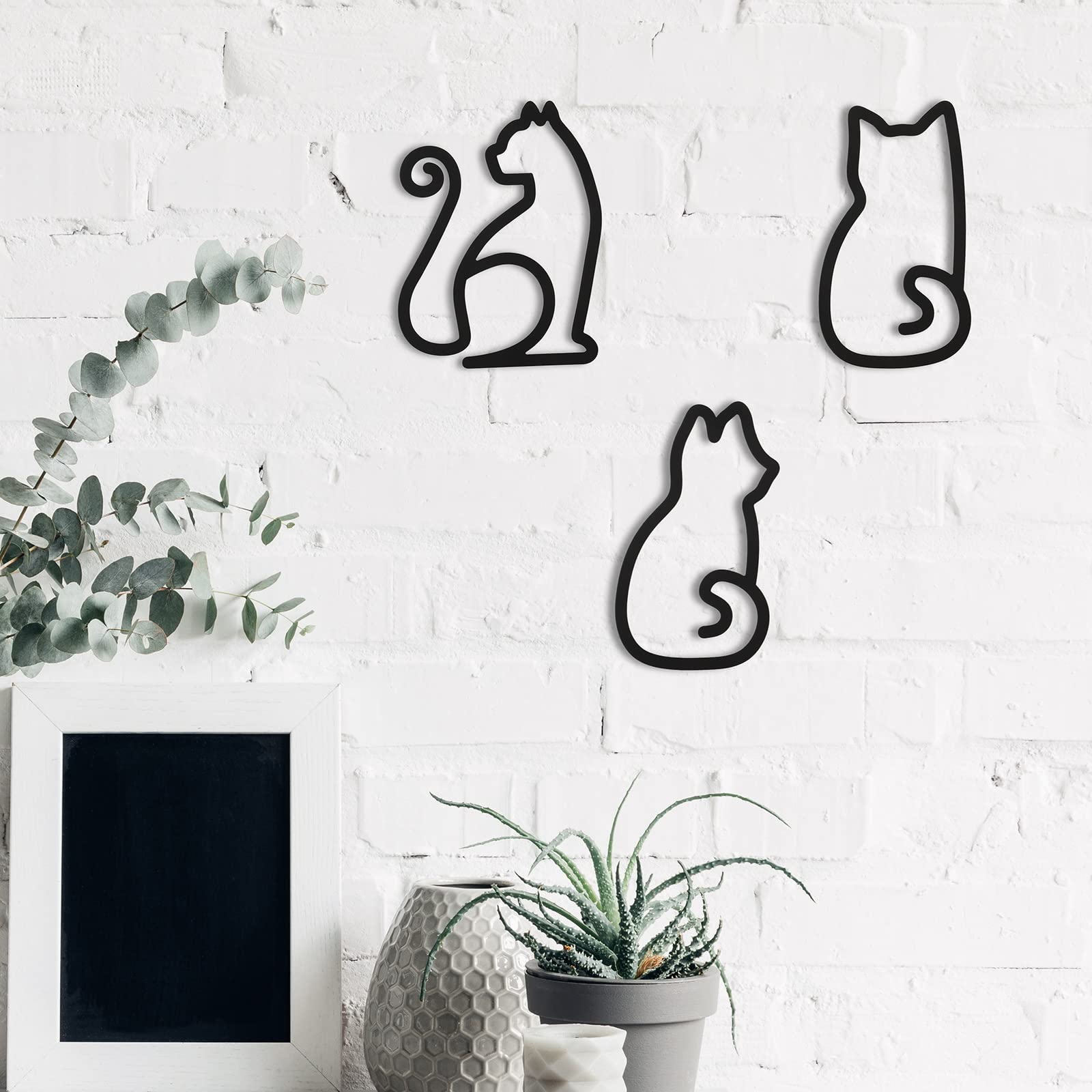 Cat Metal Wall Art - 3 Pieces Black Cat Metal Wall Art Wire Wall Sign Cat Sign Decor for Kitchen Restaurant Shop…