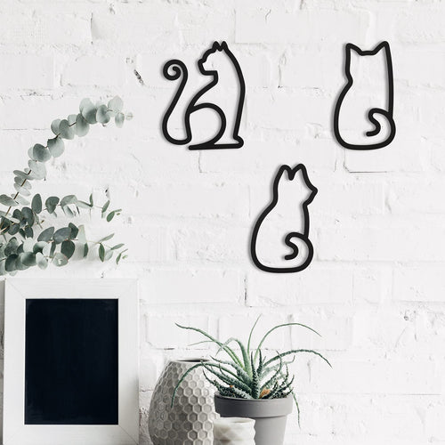 Cat Metal Wall Art - 3 Pieces Black Cat Metal Wall Art Wire Wall Sign Cat Sign Decor for Kitchen Restaurant Shop…