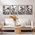 Hanwares Black Metal Flower Wall Decor, Minimalist Floral Botanical Wall Art, Abstract Line Boho Farmhouse Decor for Living Room, Bathroom, Bathroom, Office, Meaningful Gift (4 Pcs, 12x17 in)