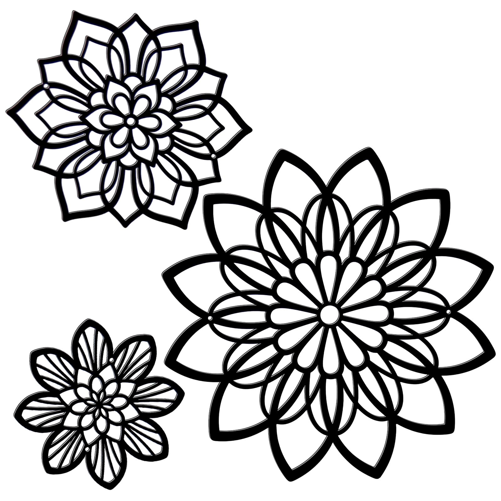 Hanwares 3 Pieces Metal Flowers Wall Decor, Black Wall Decors, Flower Art Wall Decor Farmhouse Wall Decoration Multiple Flowers Hanging Decor for Bathroom Living Room Garden Office (Black Elegant)