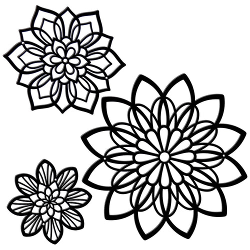 Hanwares 3 Pieces Metal Flowers Wall Decor, Black Wall Decors, Flower Art Wall Decor Farmhouse Wall Decoration Multiple Flowers Hanging Decor for Bathroom Living Room Garden Office (Black Elegant)