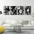 4 Pack Black Abstract Metal Wall Art, Minimalist Décor Single Line Art Wall Décor, 3D Textured Metal Wall Sculptures, for Living Room Bedroom Bathroom Study Room (Black Abstract, M Size 16 x 11'')