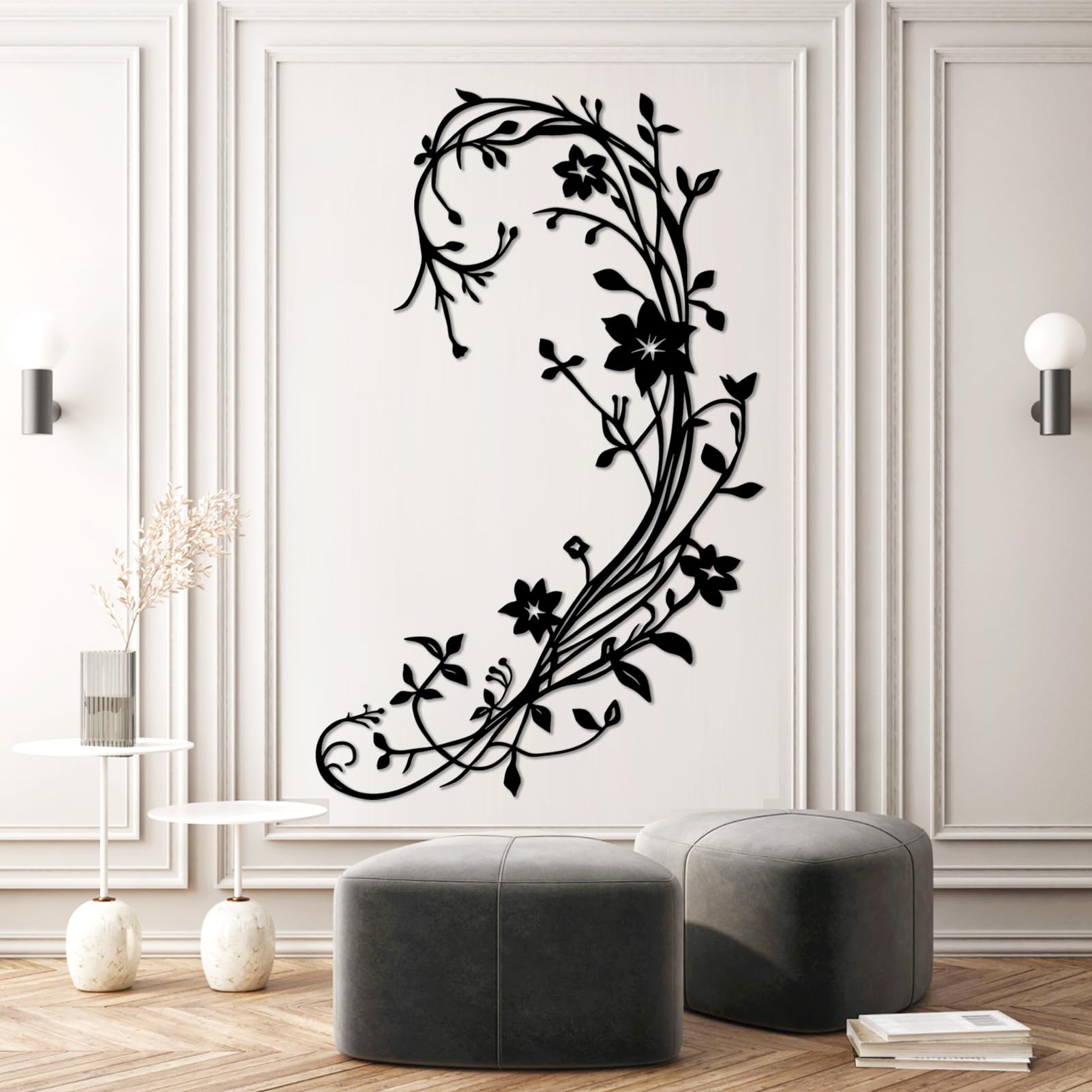 Botanical Metal Wall Art - Hanwares Flowering Vine Metal Wall Art, Minimalist Botanical Metal Wall Decor Wall Hanging…