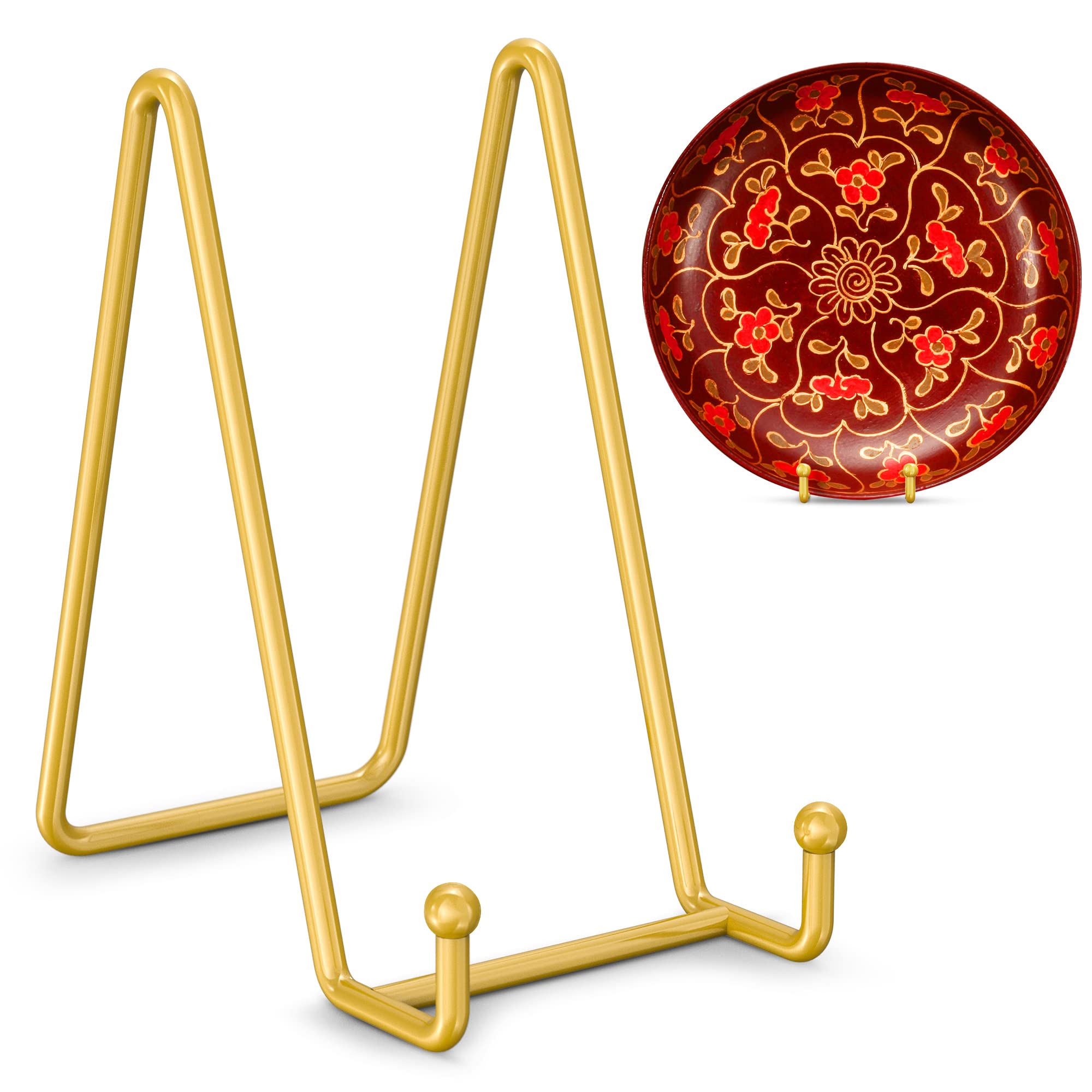 Hanwares Plate Stands for Display - 6 Inch Plate Holder Display Stand + Metal Frame Holder Stand for Picture, Decorative Plate, Photo Easel, Tabletop Art (Gold 2 Pack)