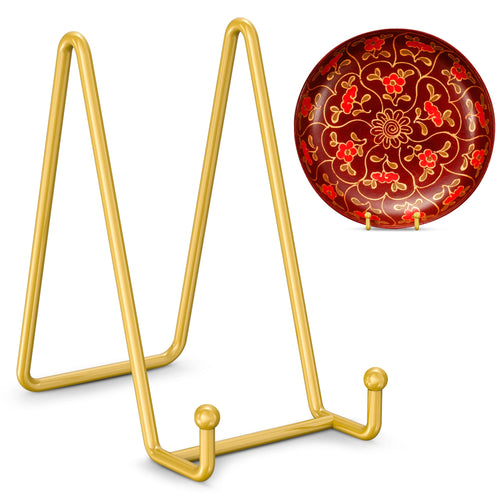 Hanwares Plate Stands for Display - 6 Inch Plate Holder Display Stand + Metal Frame Holder Stand for Picture, Decorative Plate, Photo Easel, Tabletop Art (Gold 2 Pack)