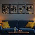 Hanwares Black Metal Wall Decor Framed, 3d Modern Metal Wall Art with Light, Minimalist Abstract Black Line Art DéCor, 4 Piece Home Art for Living Room Bedroom Bathroom