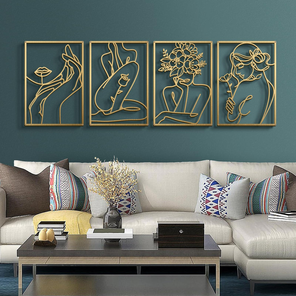 Gold Metal Wall Art - Hanwares Gold Metal Wall Art, Abstract Flower Line Sculpture, Gold Minimalist Modern Wall Decor…