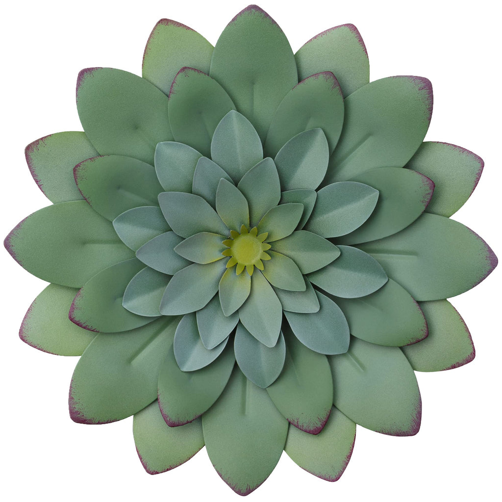 Hanwares Succulent Metal Flowers Wall Decor – Green, Hand Painted, 3D Flower Art Decoration for Living Room, Bedroom, Kitchen, Bathroom - Floral Decor for Indoor & Outdoor Use