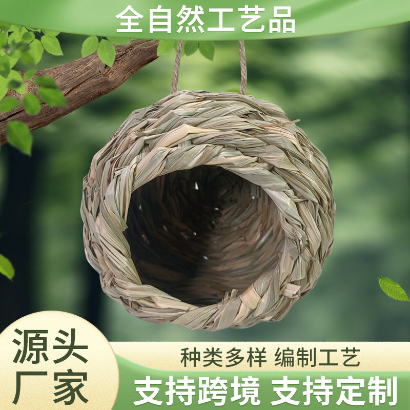 Handwoven Straw Birdhouse for Garden & Patio